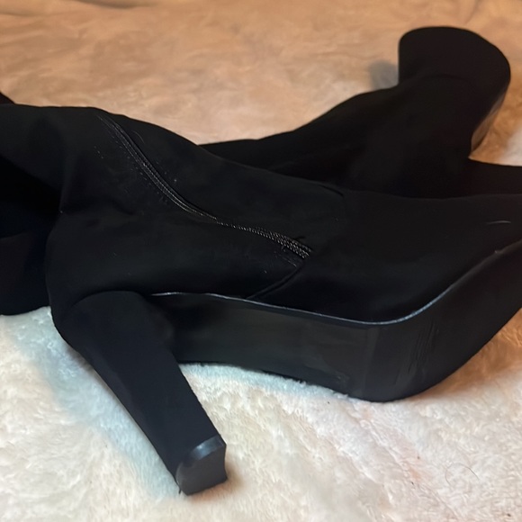 Women’s Stretch Faux Suede Over The Knee Black Boots With Zipper Sz 7.5 - Picture 4 of 6